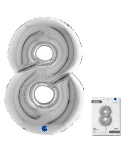 Number 8 Silver 40"  Foil Balloon Packaged