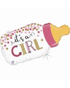 Confetti Baby Bottle Girl Foil Balloon Packaged