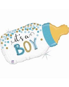 Confetti Baby Bottle Boy Foil Balloon Packaged