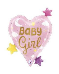 Baby Girl Heart Stars Foil Balloon Packaged