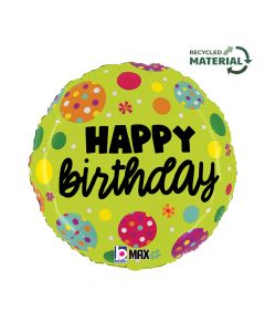 18" Birthday Polka Dots Foil Balloon Packaged