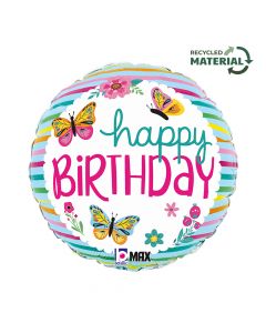 Round 18" Birthday Colorful Butterflies Packaged - 26287P-P