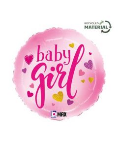 18" Baby Girl Pink Hearts Foil Balloon Packaged