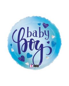 18" Baby Boy Blue Hearts Foil Balloon Packaged