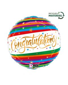 18" Congratulation Fun Stripe Foil Balloon Packaged