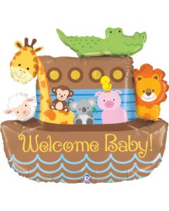 Noah's Ark Welcome Baby Foil Balloon Packaged