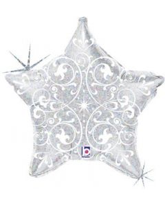 S21 Filigree Silver Star Foil Balloon Packaged