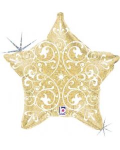 S21 Filigree Gold Star Foil Balloon Packaged