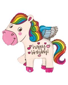 Rainbow Birthday Pony Foil Balloon Packaged