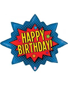 Superhero Birthday Burst Foil Balloon Packaged