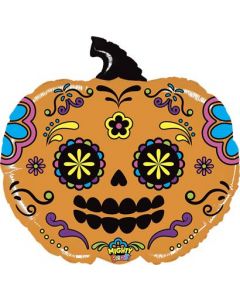 Mighty Pumpkin Sugar Skull Foil Balloon Packaged