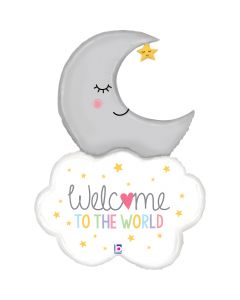 Welcome Baby Moon Foil Balloon Packaged