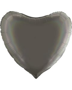 Heart 36"Rainbow Holographic Platinum Grey Foil Balloon Packaged