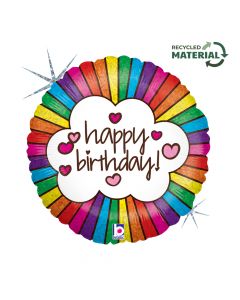 18" Retro Rainbow Birthday Foil Balloon Packaged