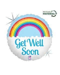 18" Get Well Soon Rainbow Foil Balloon Packaged