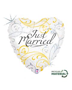 18" Just Married Filigree Foil Balloon Packaged