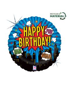 18" Superhero Birthday Foil Balloon Packaged