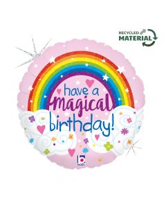 18" Glitter Magical Rainbow Birthday Foil Balloon Packaged