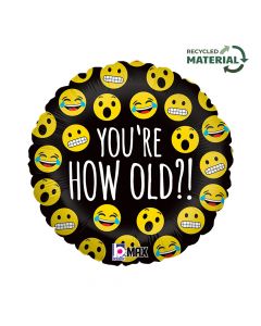 18" Emoji How Old? Foil Balloon Packaged