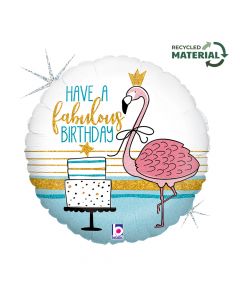 18" Fabulous Flamingo B-Day Foil Balloon Packaged