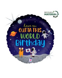 18" Outta This World B-Day Foil Balloon Packaged