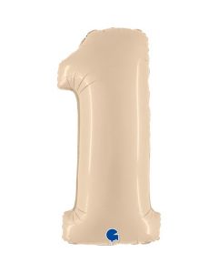 Number 1 Satin Cream 40"  Foil Balloon Packaged