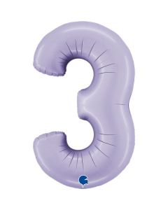 Number 3 Satin Lilac 40"  Foil Balloon Packaged