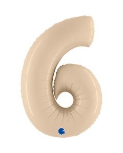 Number 6 Satin Cream 40"  Foil Balloon Packaged