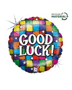 18" Good Luck Squares Foil Balloon Packaged