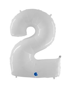 Number 2 White Fluo 40"  Foil Balloon Packaged