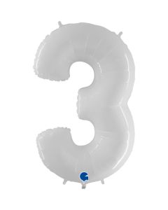 Number 3 White Fluo 40"  Foil Balloon Packaged