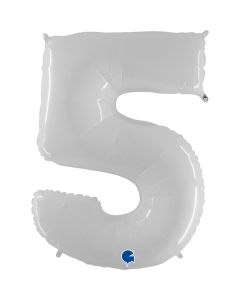 Number 5 White Fluo 40"  Foil Balloon Packaged