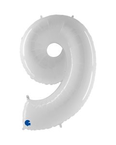 Number 9 White Fluo 40"  Foil Balloon Packaged