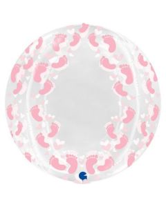 Globe 19"Transparent Pink Footprint 4D - NO VALVE Foil Balloon Packaged