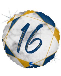 18" Marble Mate 16 Blue Foil Balloon Packaged