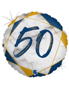 18" Marble Mate 50 Blue Foil Balloon Packaged