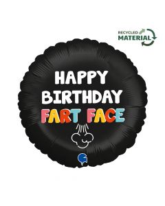 18" Happy Birthday Fart Face Foil Balloon Packaged