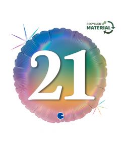 18" Happy 21 Colourful Rainbow Foil Balloon Packaged