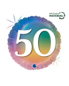 18" Happy 50 Colourful Rainbow Foil Balloon Packaged