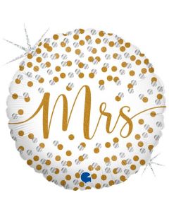 18" Mrs Confetti Foil Balloon Packaged